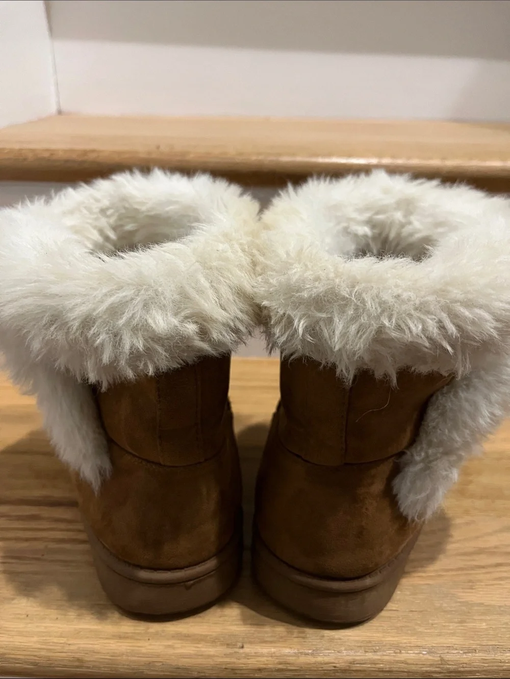 SO Chestnut Faux-Suede Winter Boots with Cream Shearling Cuff